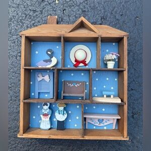 Rustic Wooden Shadow Box with Blue Accents